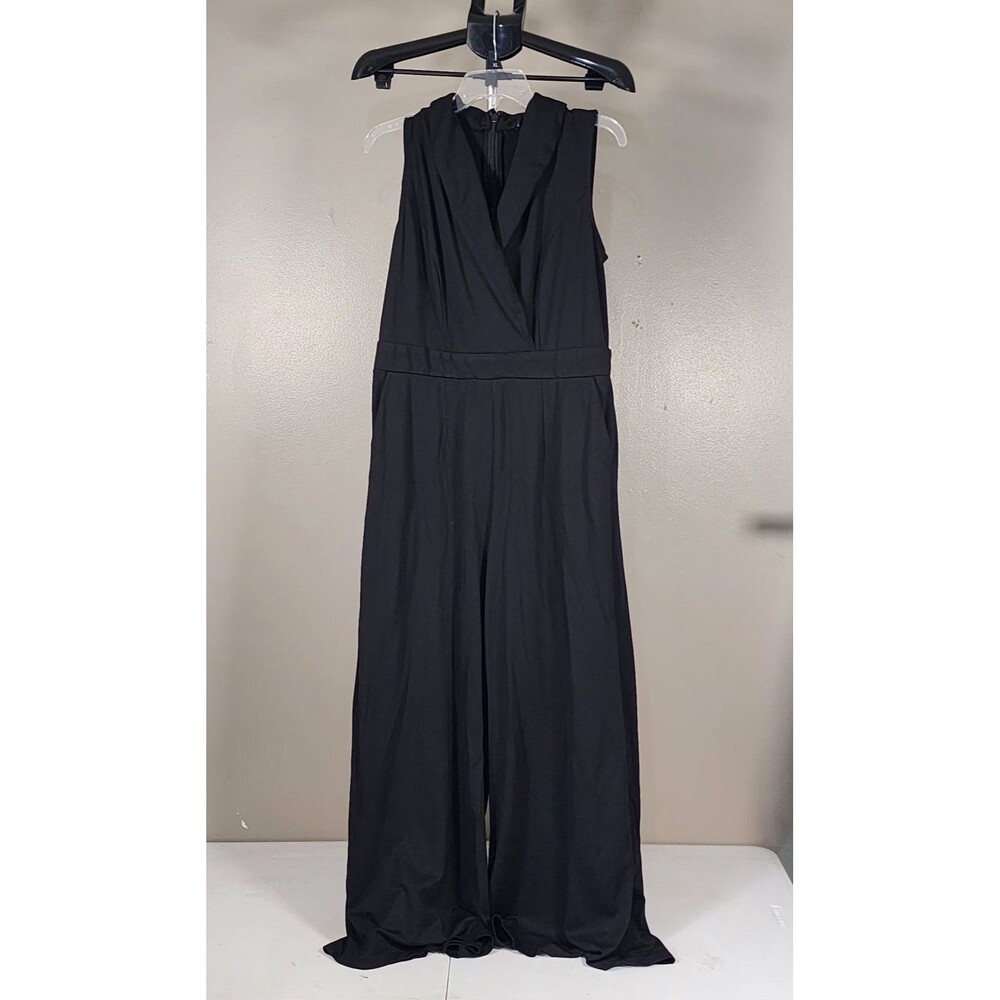 Torrid Jumpsuit Womens 12 Black Shawl Collar Ponte Surplice Wide Leg Pockets